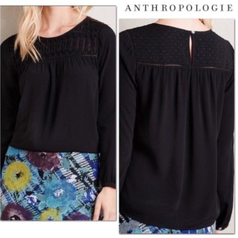 MEADOW RUE Black Vivie Pintuck Dot Blouse